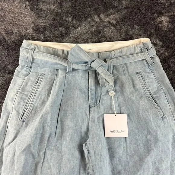 Habitual Los Angeles Wide Leg Linen Blend Belted Blue Denim Jeans 29X22.5 NWT* - Picture 7 of 16